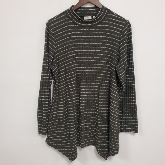 LOGO by Lori Goldstein Tops - Logo Lori Goldstein Womens Asymmetrical‎ Striped Tunic Top Size 1X Green Artsy